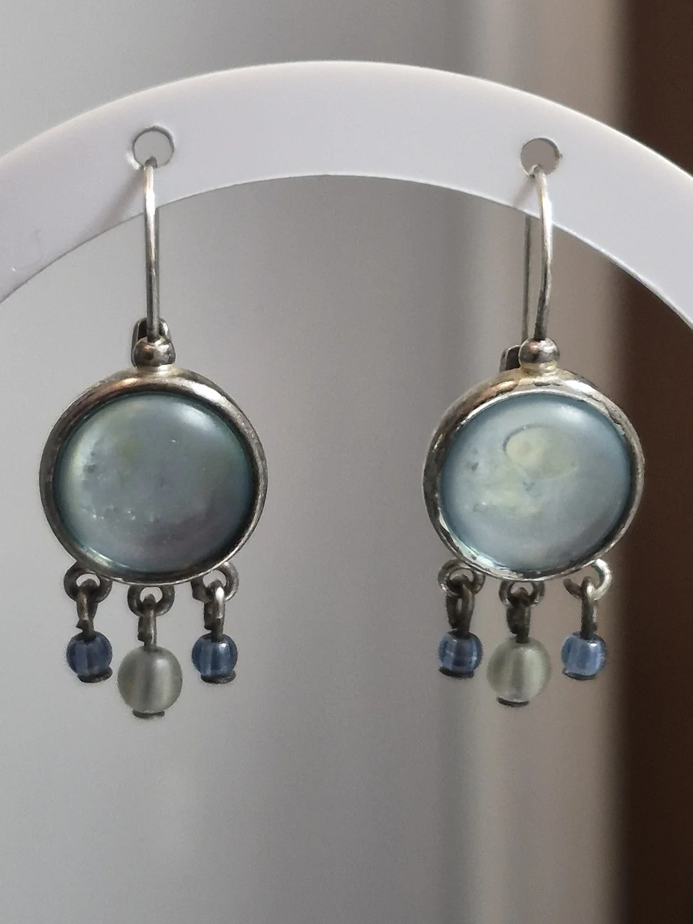 Vintage Liz Claiborne Silver Abalone Dangle Earrings